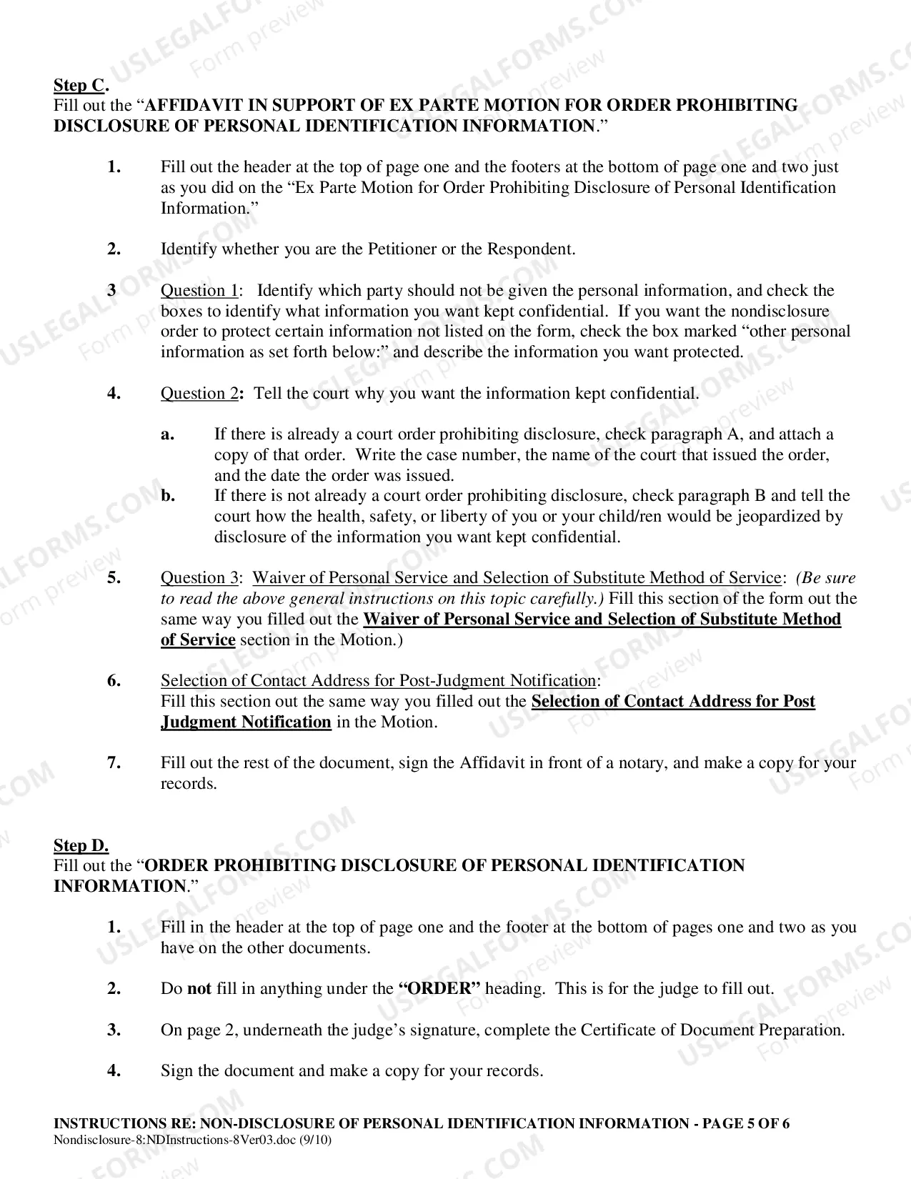 Preview Non-Disclosure of Personal Identification- Instruction