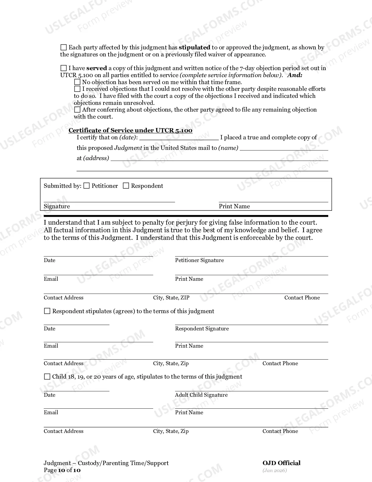 Preview General Judgment of Custody And Parenting Time (3A)