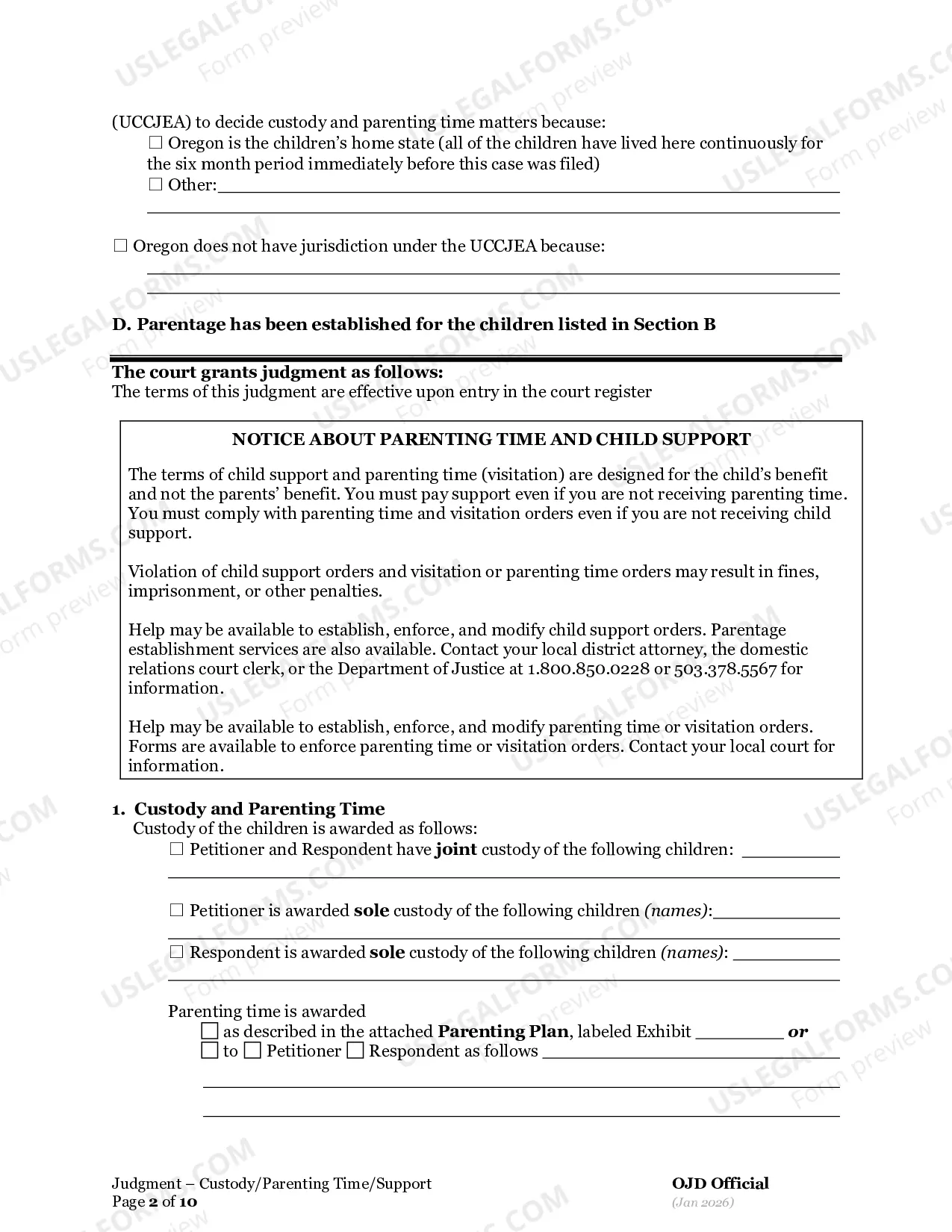 Preview General Judgment of Custody And Parenting Time (3A)