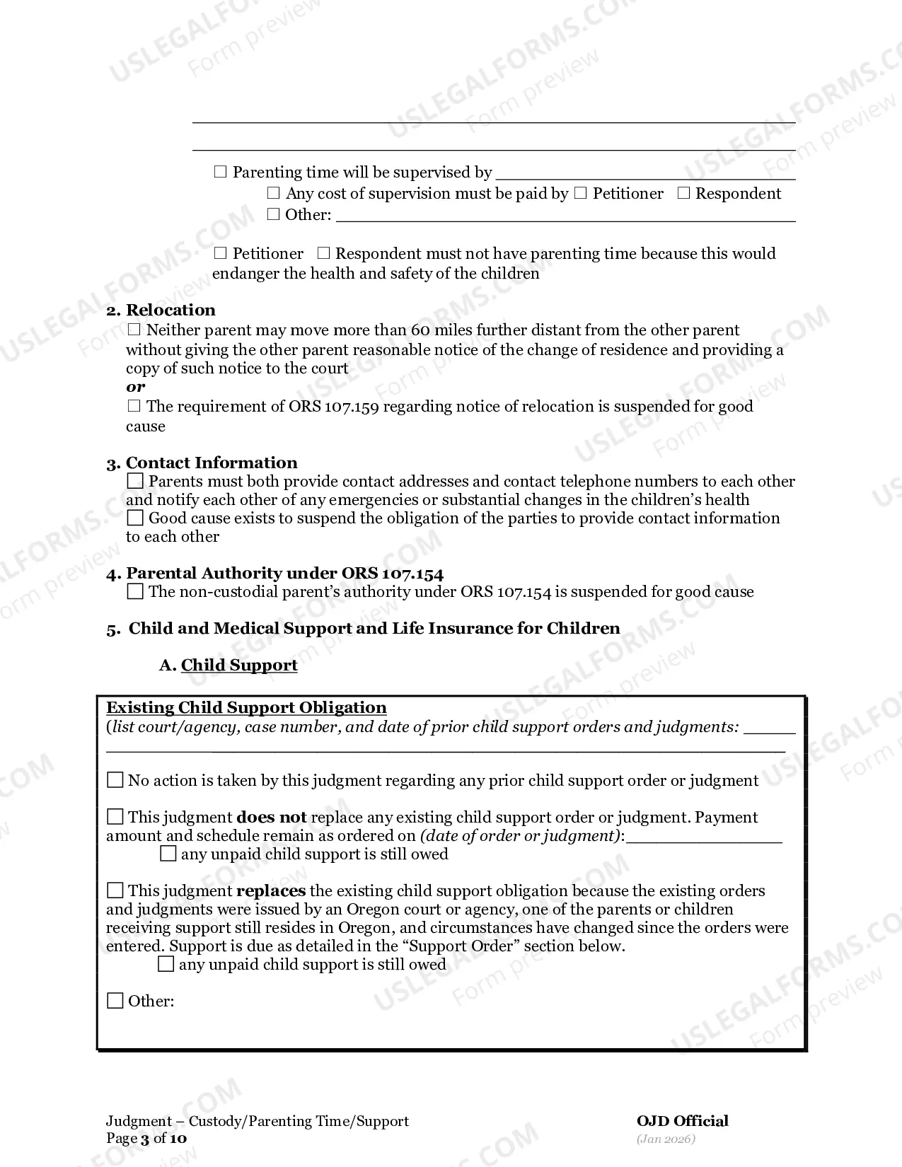 Preview General Judgment of Custody And Parenting Time (3A)