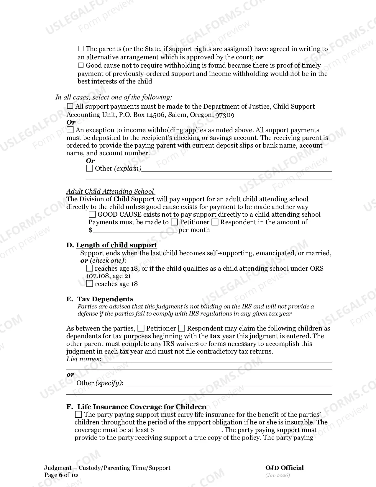 Preview General Judgment of Custody And Parenting Time (3A)