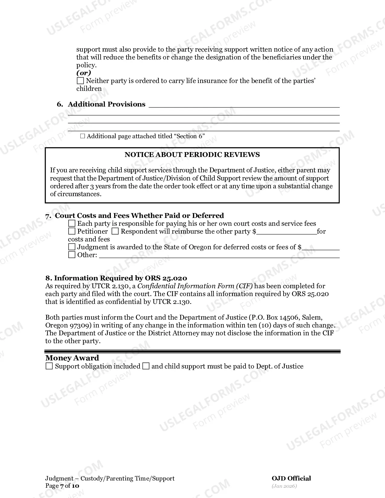 Preview General Judgment of Custody And Parenting Time (3A)
