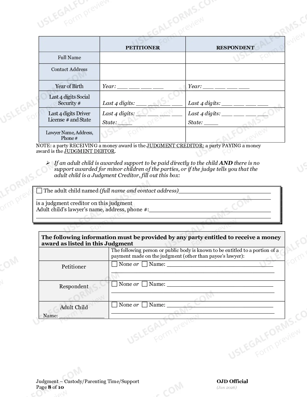 Preview General Judgment of Custody And Parenting Time (3A)