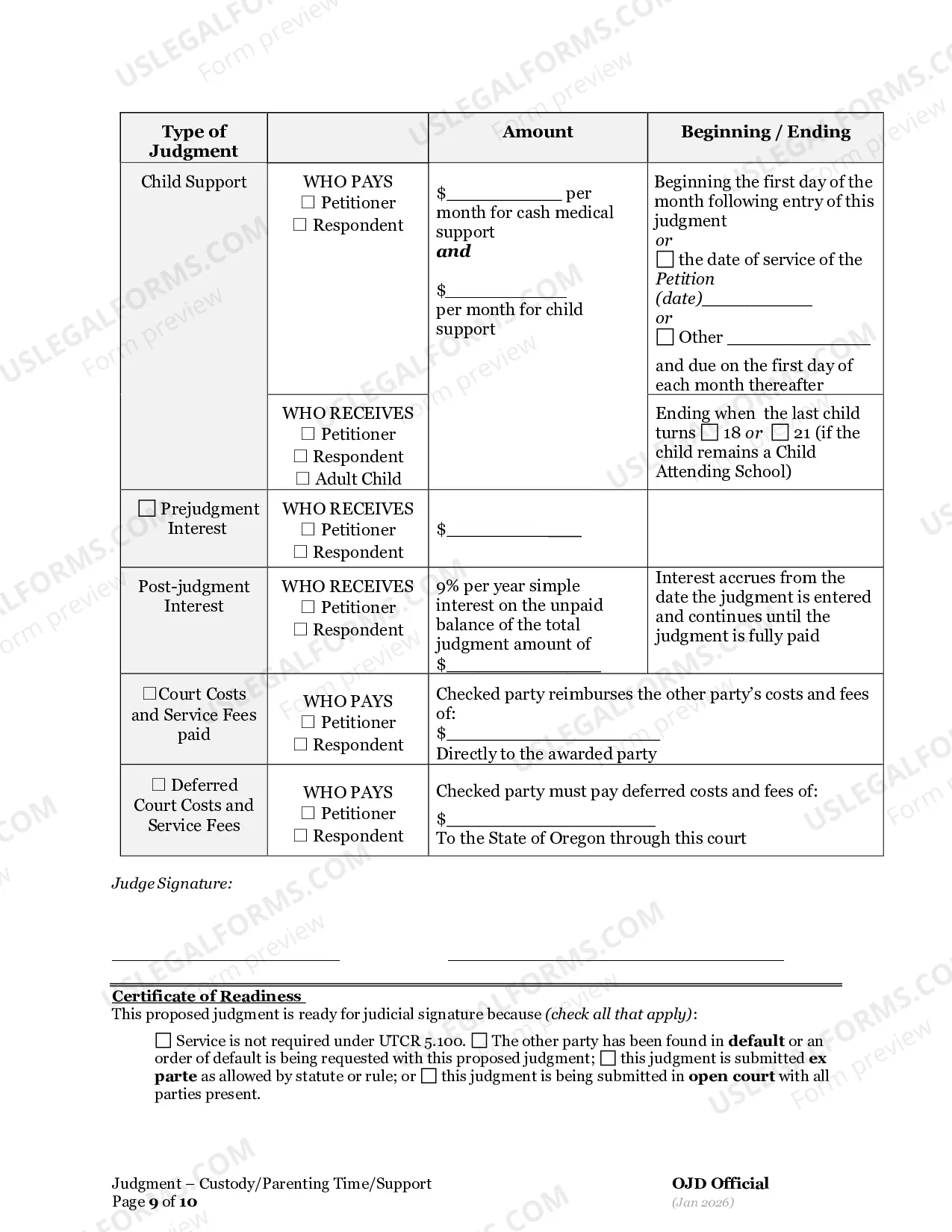 Preview General Judgment of Custody And Parenting Time (3A)