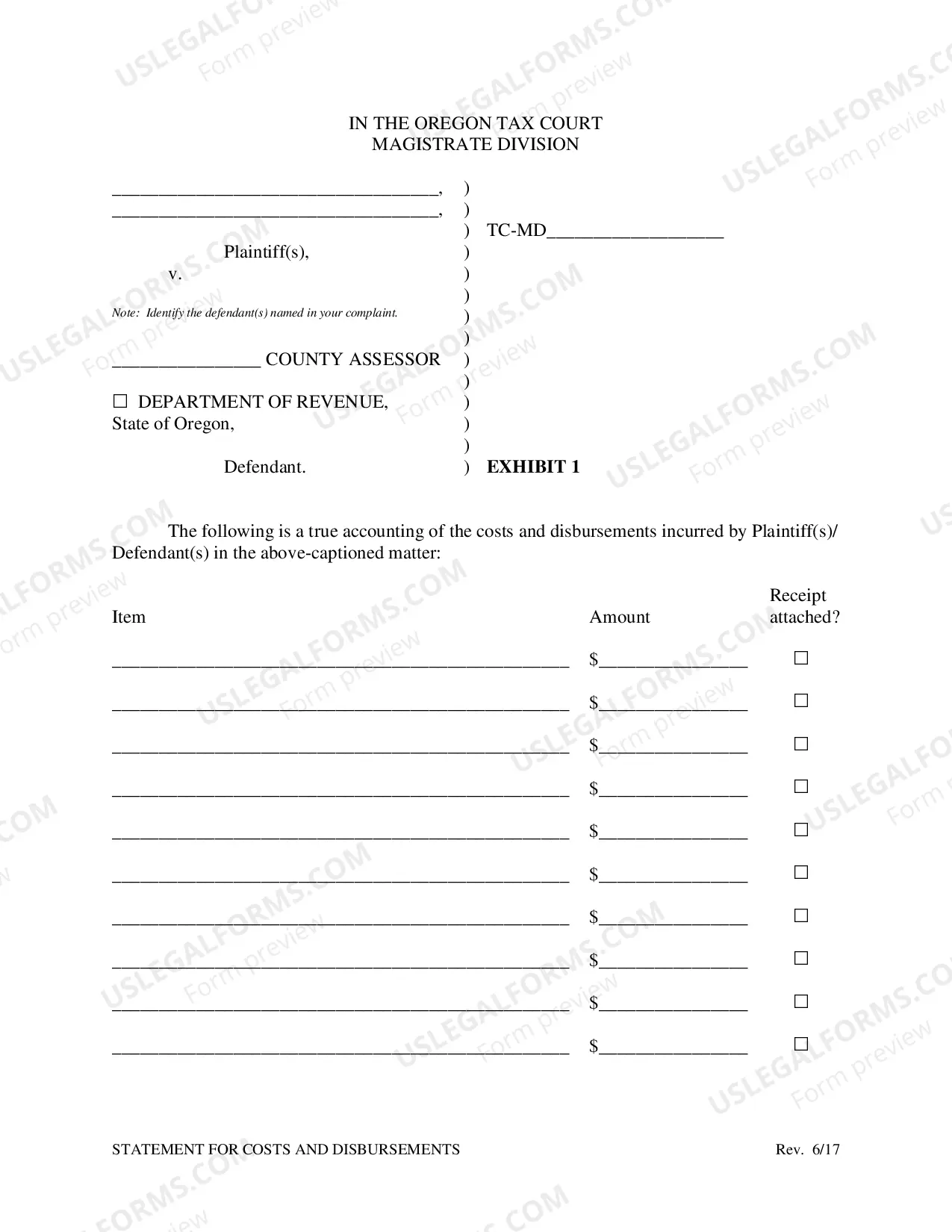 Preview Statement For Costs And Disbursements
