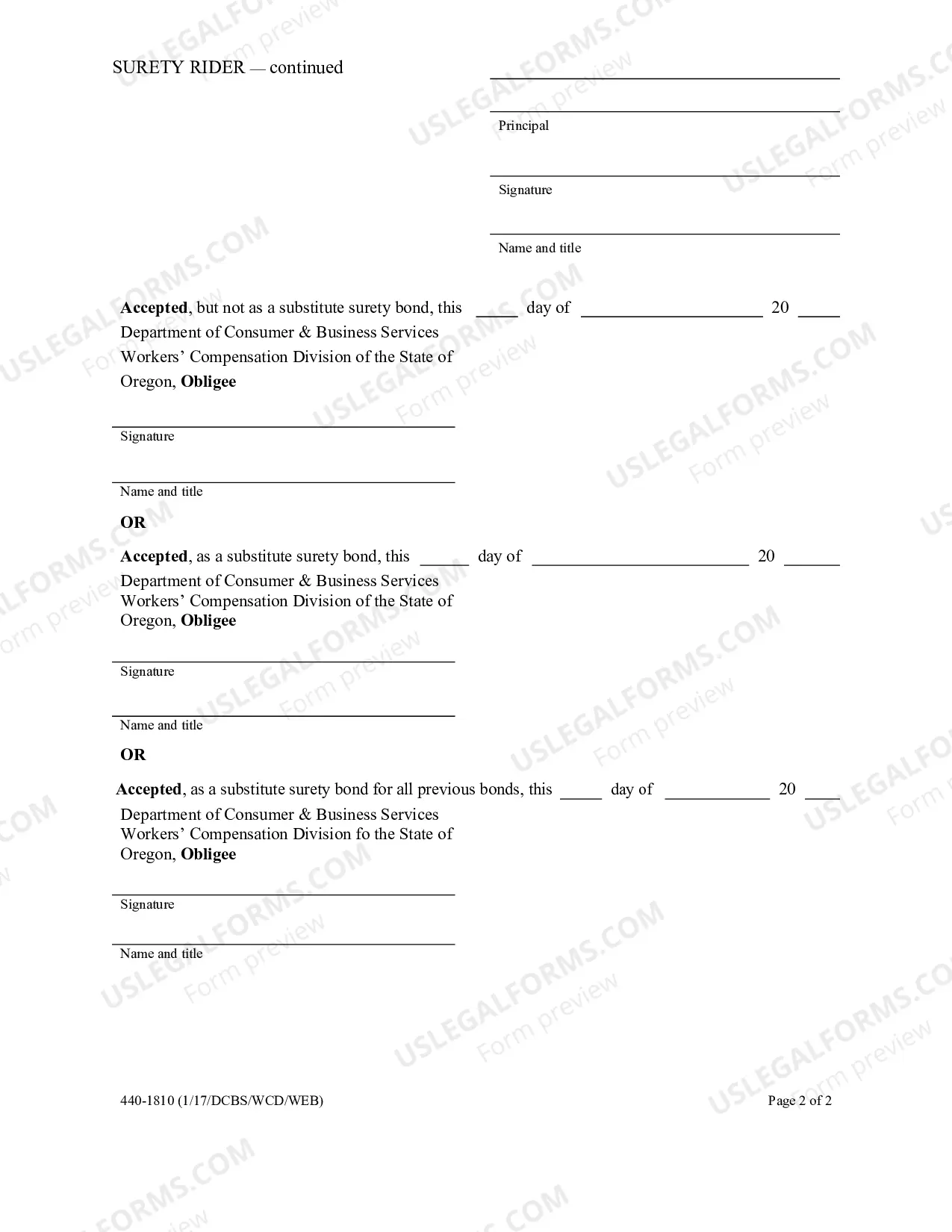Preview Surety Rider Form 440-1810
