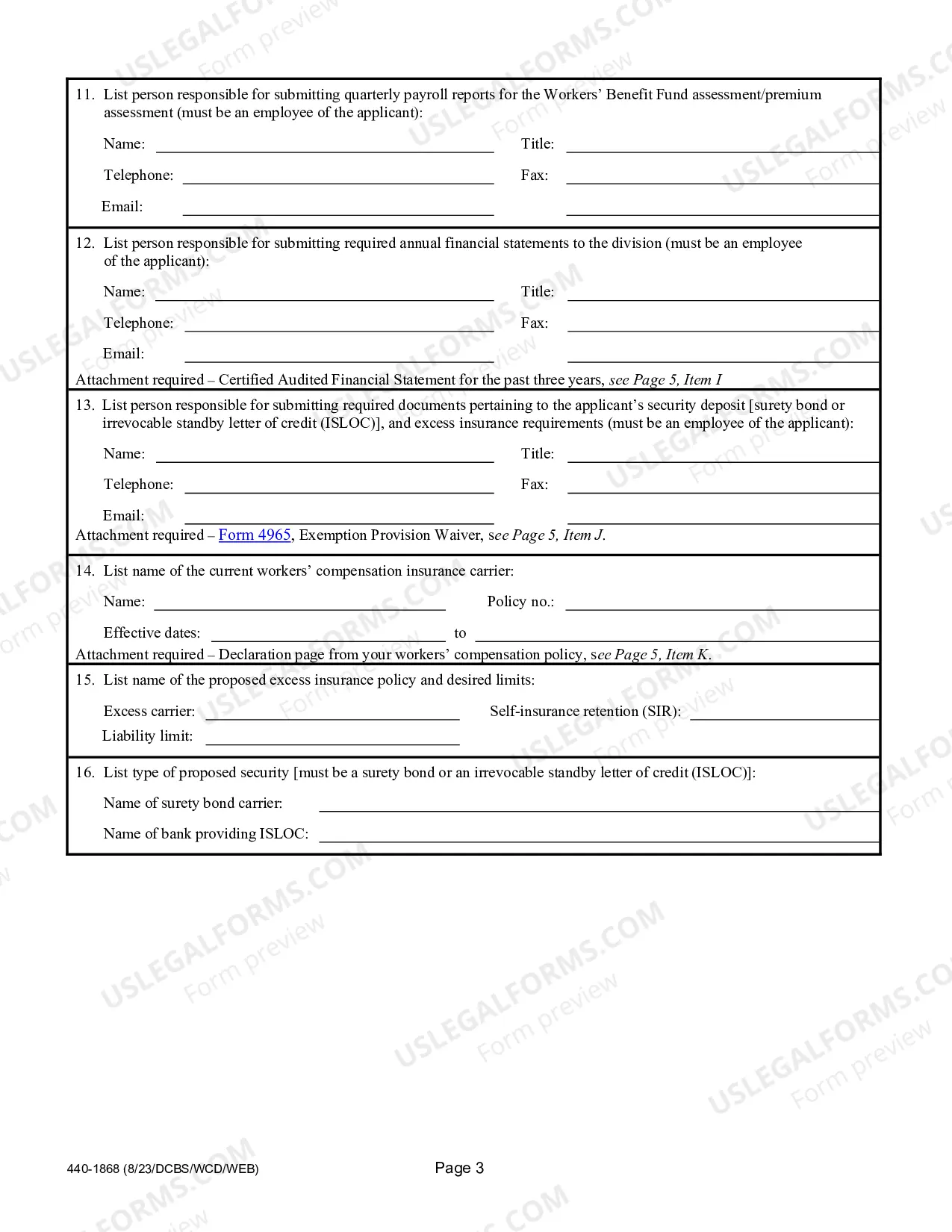 Preview Application for Self-Insurance