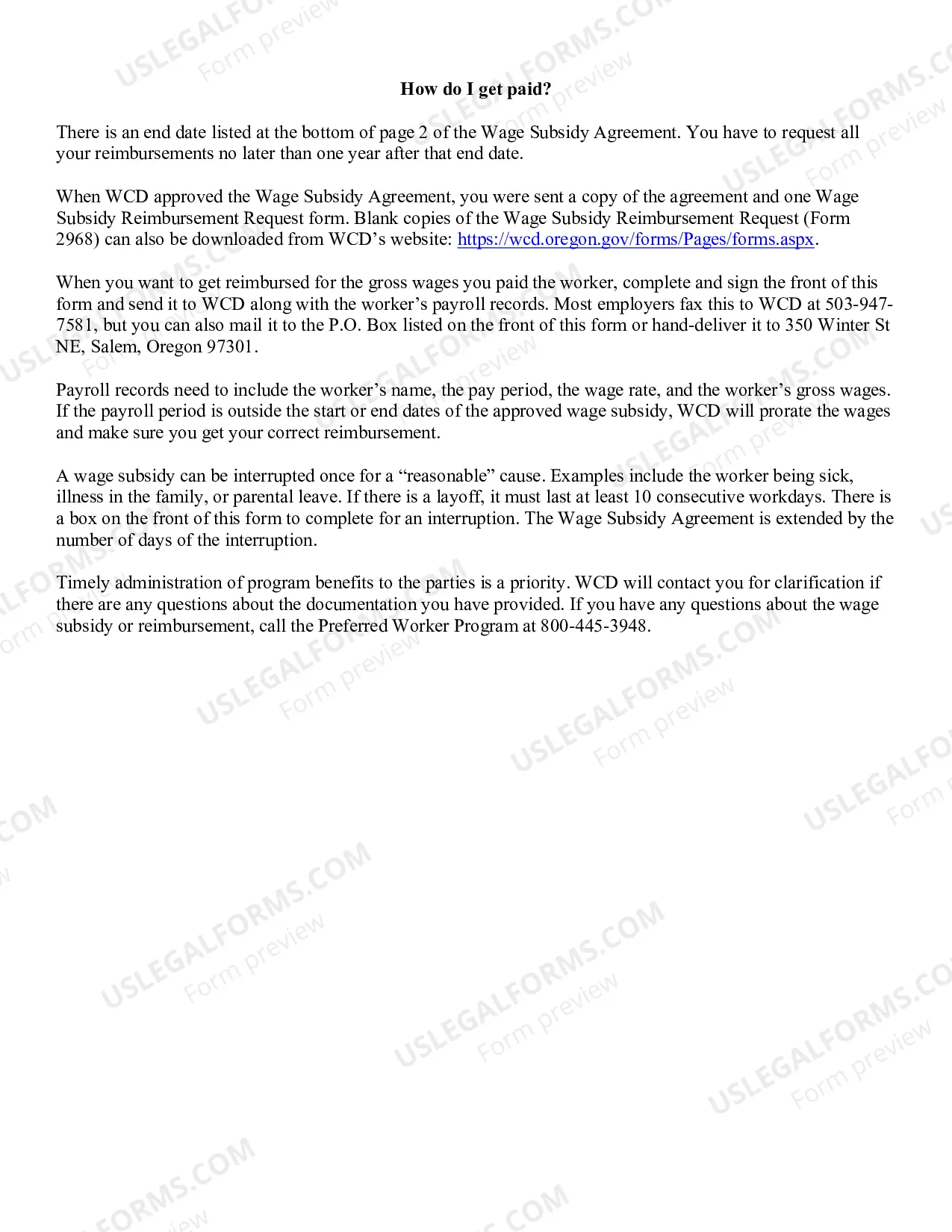 Preview Preferred Worker Program Wage Subsidy Reimbursement Request