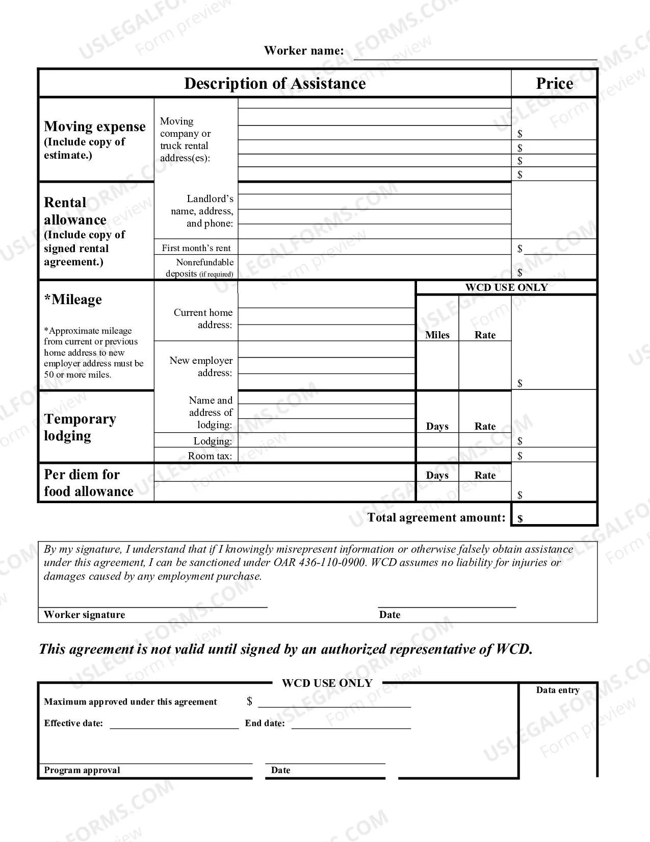 Preview Preferred Worker Moving Assistance Agreement