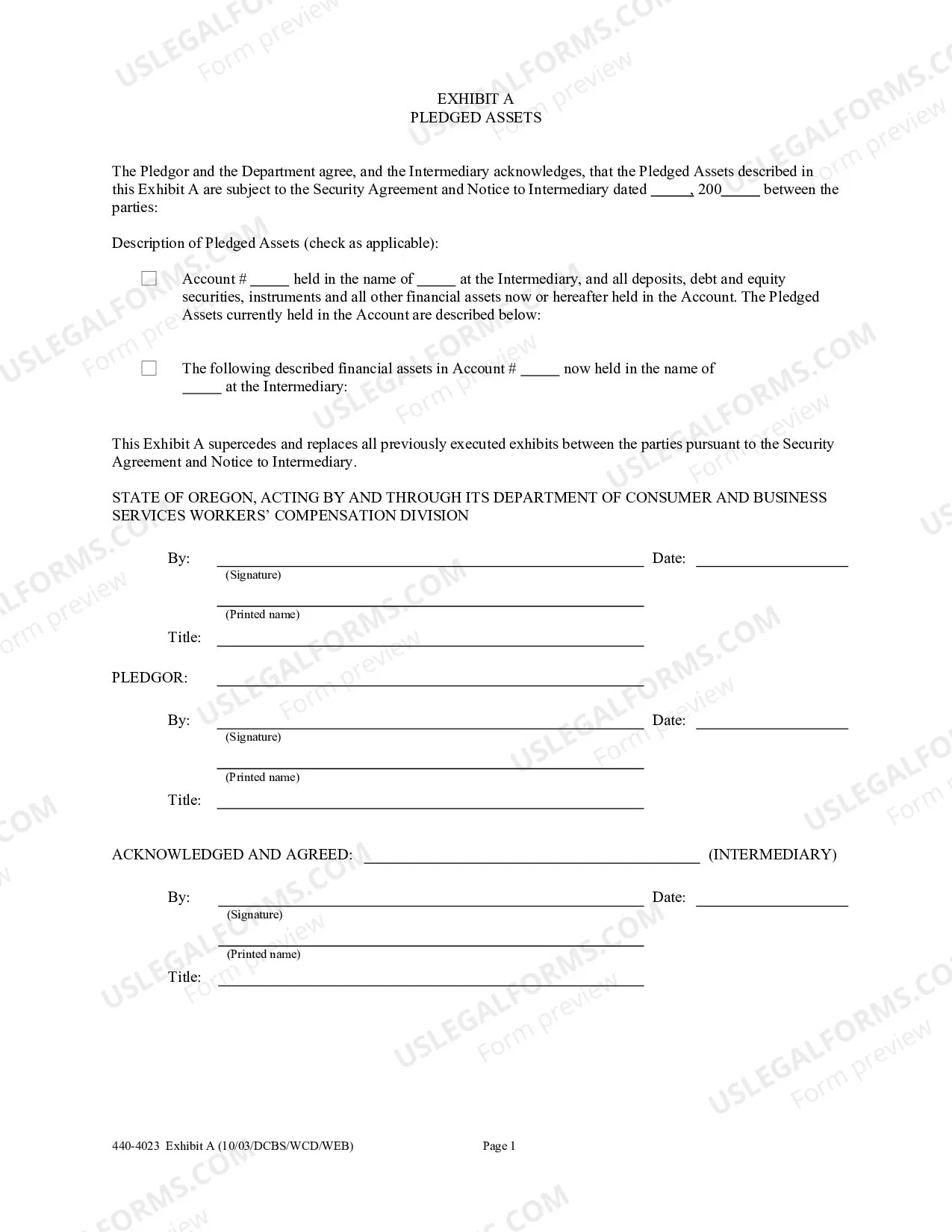 Preview Security Agreement and Notice to Intermediary