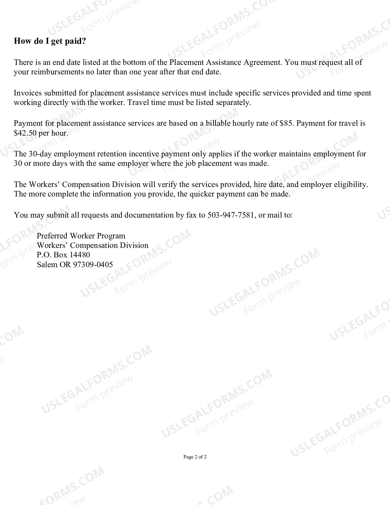 Preview Preferred Worker Program Placement Payment Request