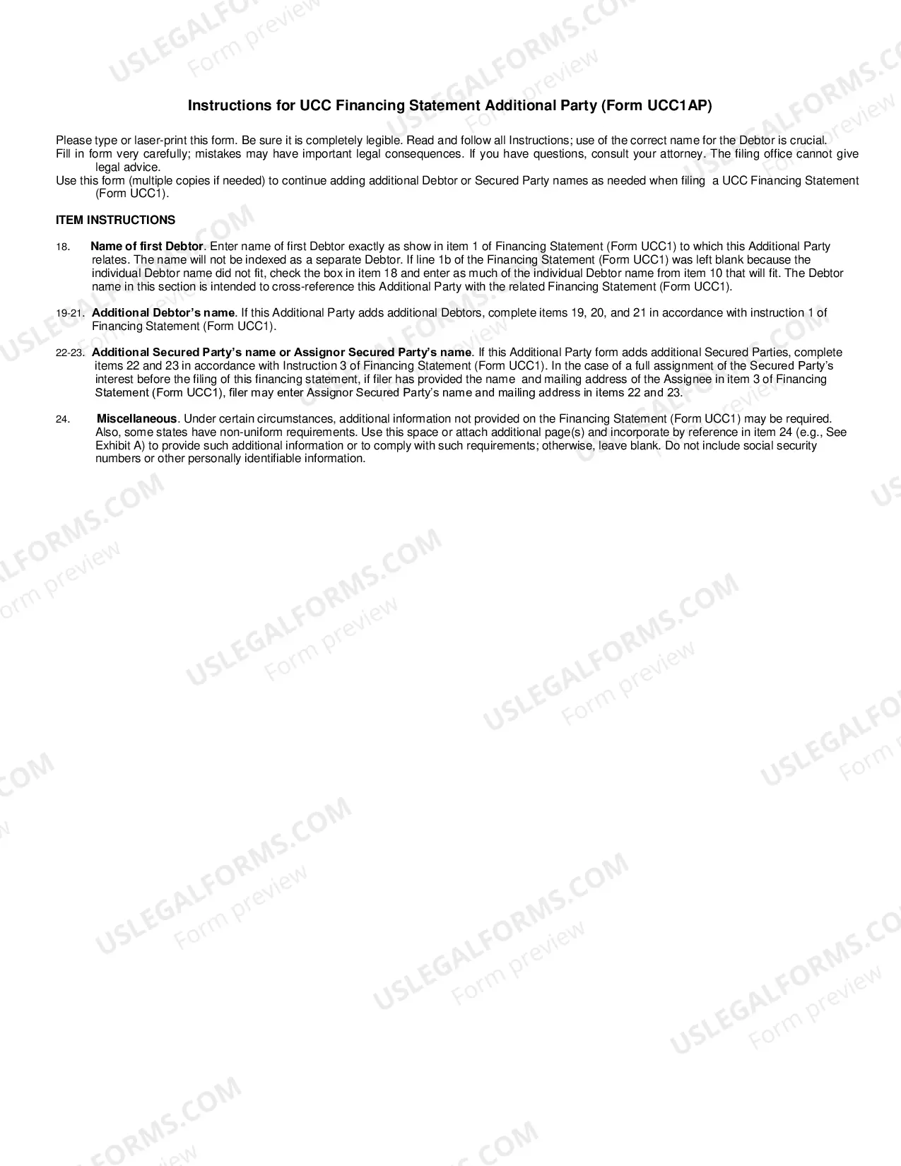 Preview Oregon UCC1 Financing Statement Additional Party