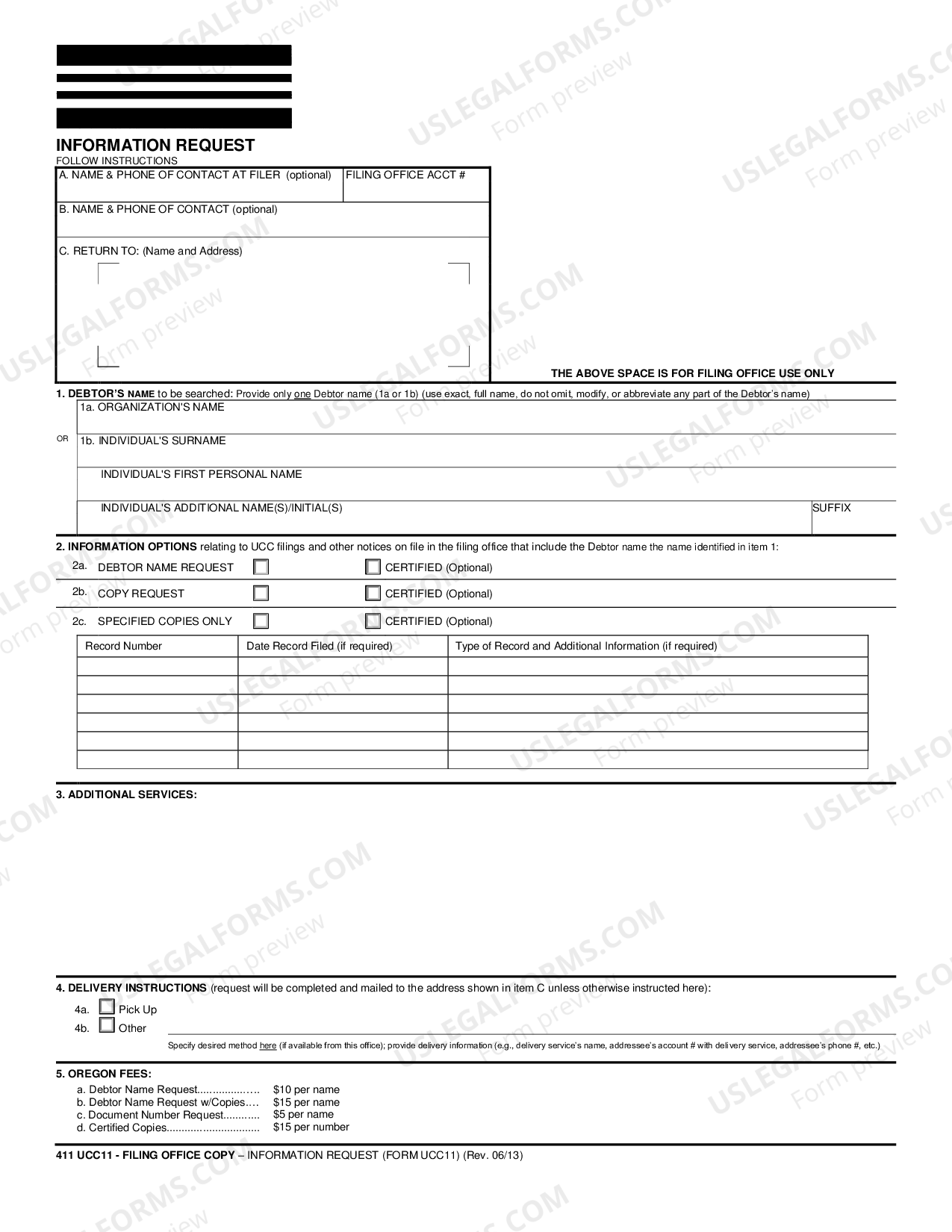 Portland Oregon UCC11 Request for Information US Legal Forms
