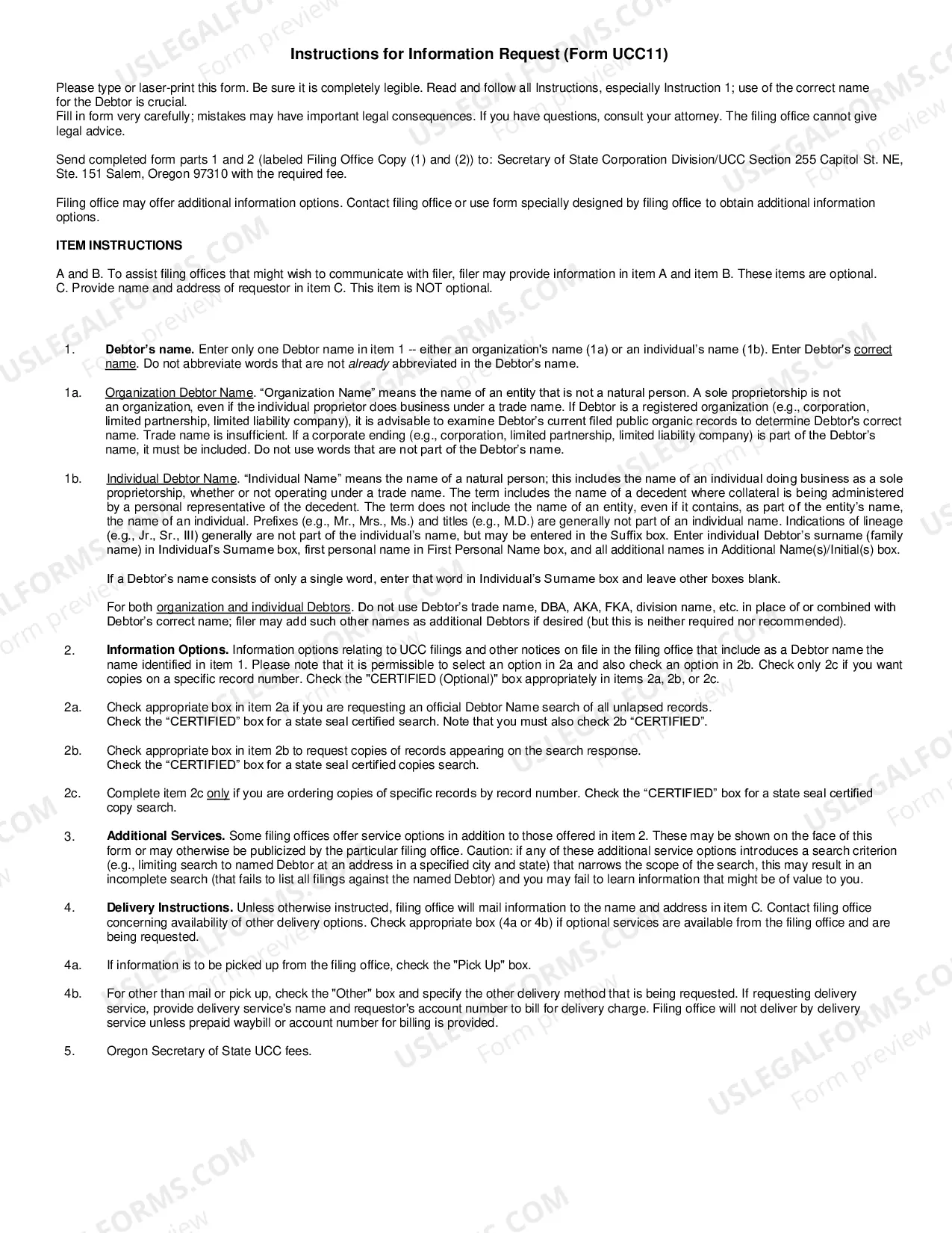 Preview Oregon UCC11 Request for Information