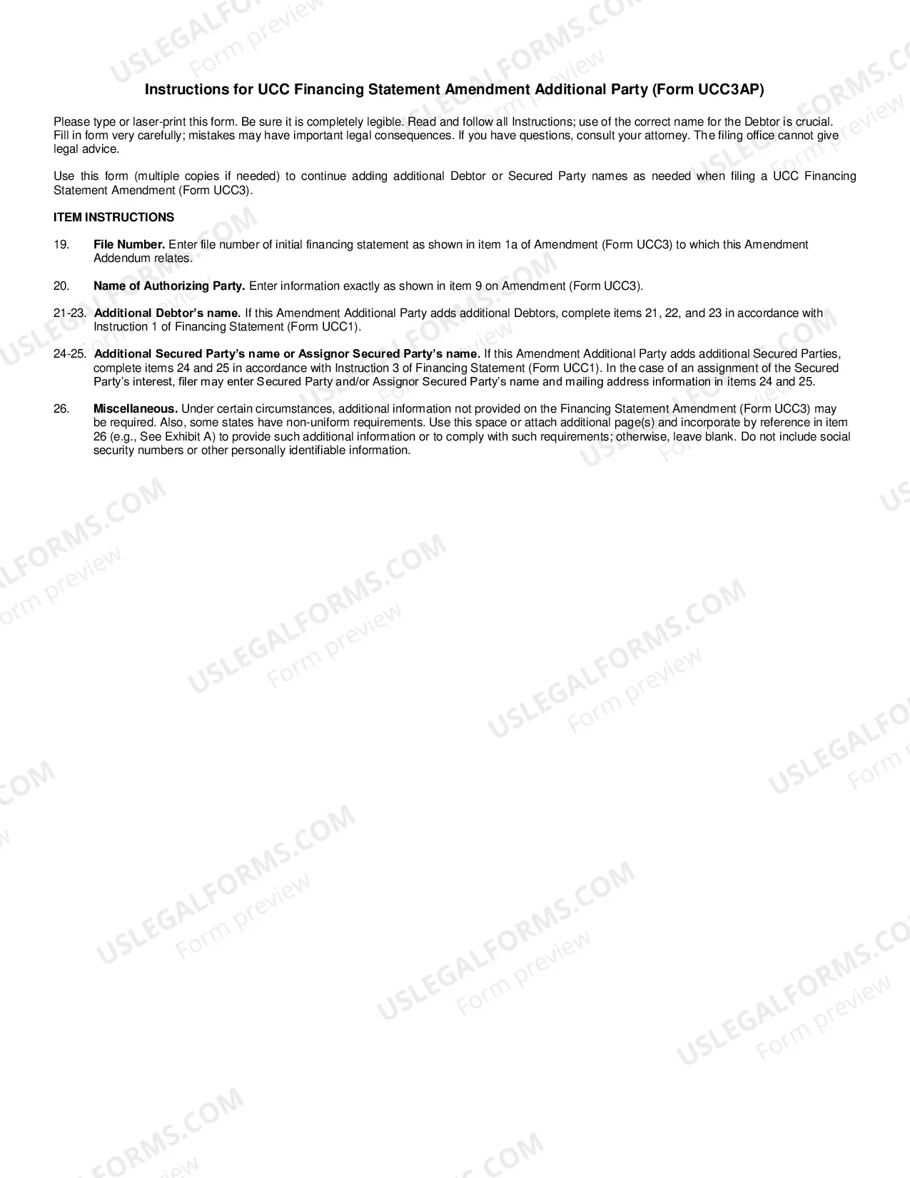 Preview Oregon UCC3 Financing Statement Amendment Additional Party