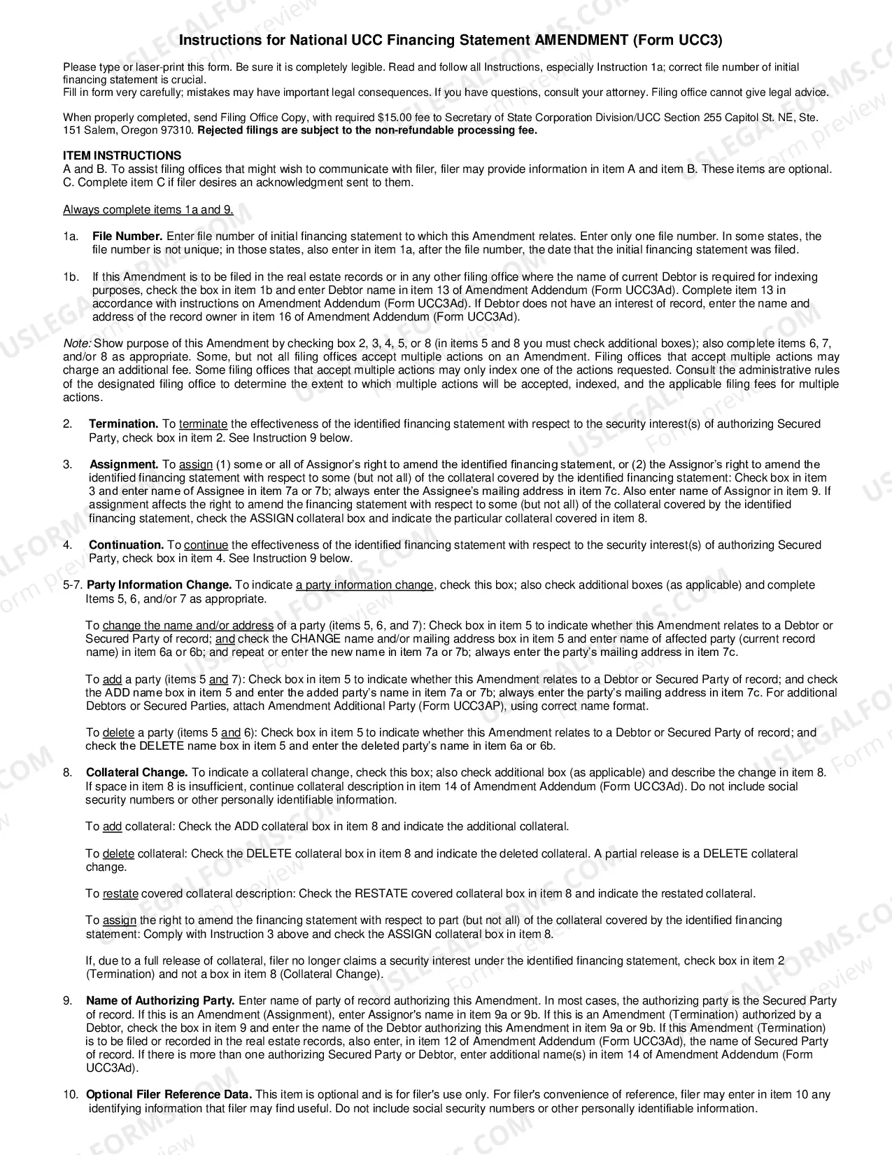 Preview Oregon UCC3 Financing Statement Amendment