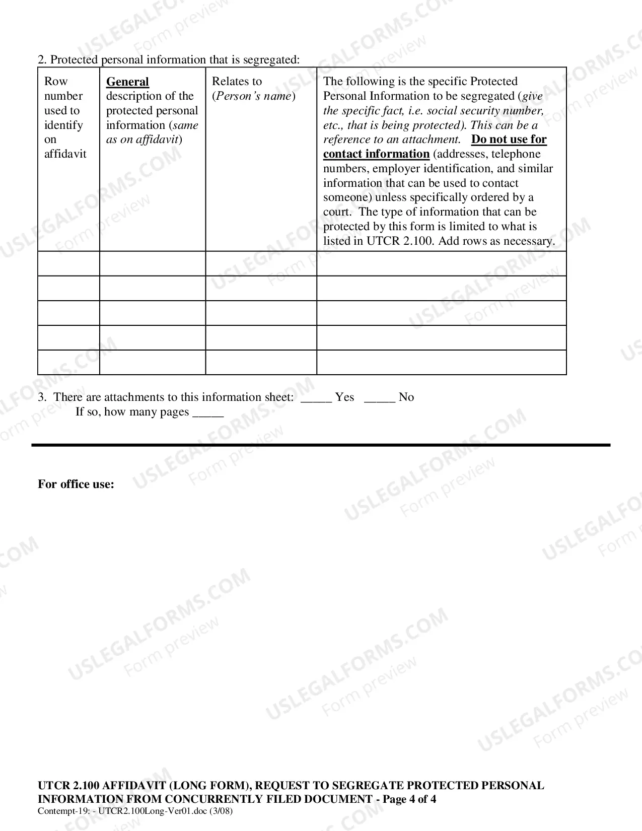 Preview UTCR 2.100 Co-Petitioner (with no or adult children) Affidavit with Request to Segregate Protected Personal Information from Concurrently Filed Document (Long Form)