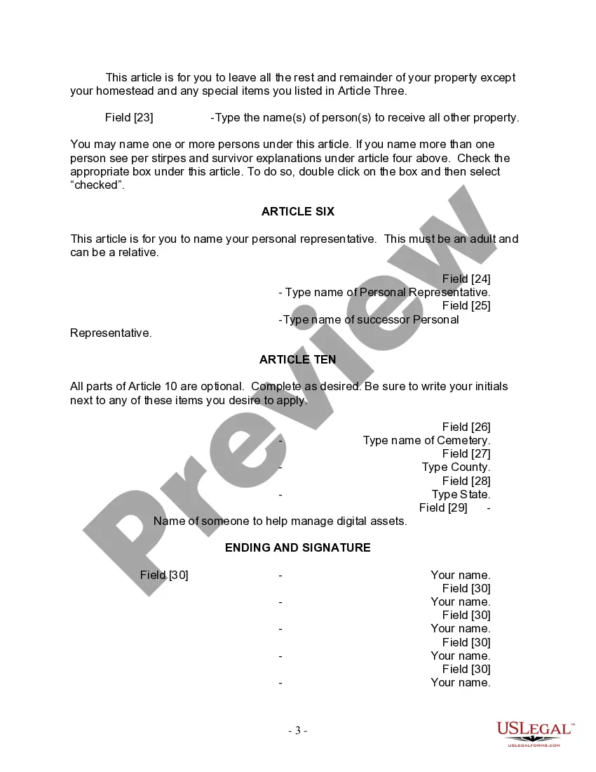 Preview Last Will and Testament for Single Person with No Children