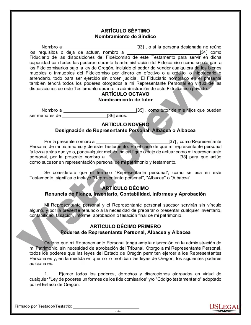 Preview Formulario Legal de Última Voluntad y Testamento para una Persona Soltera con Hijos Menores