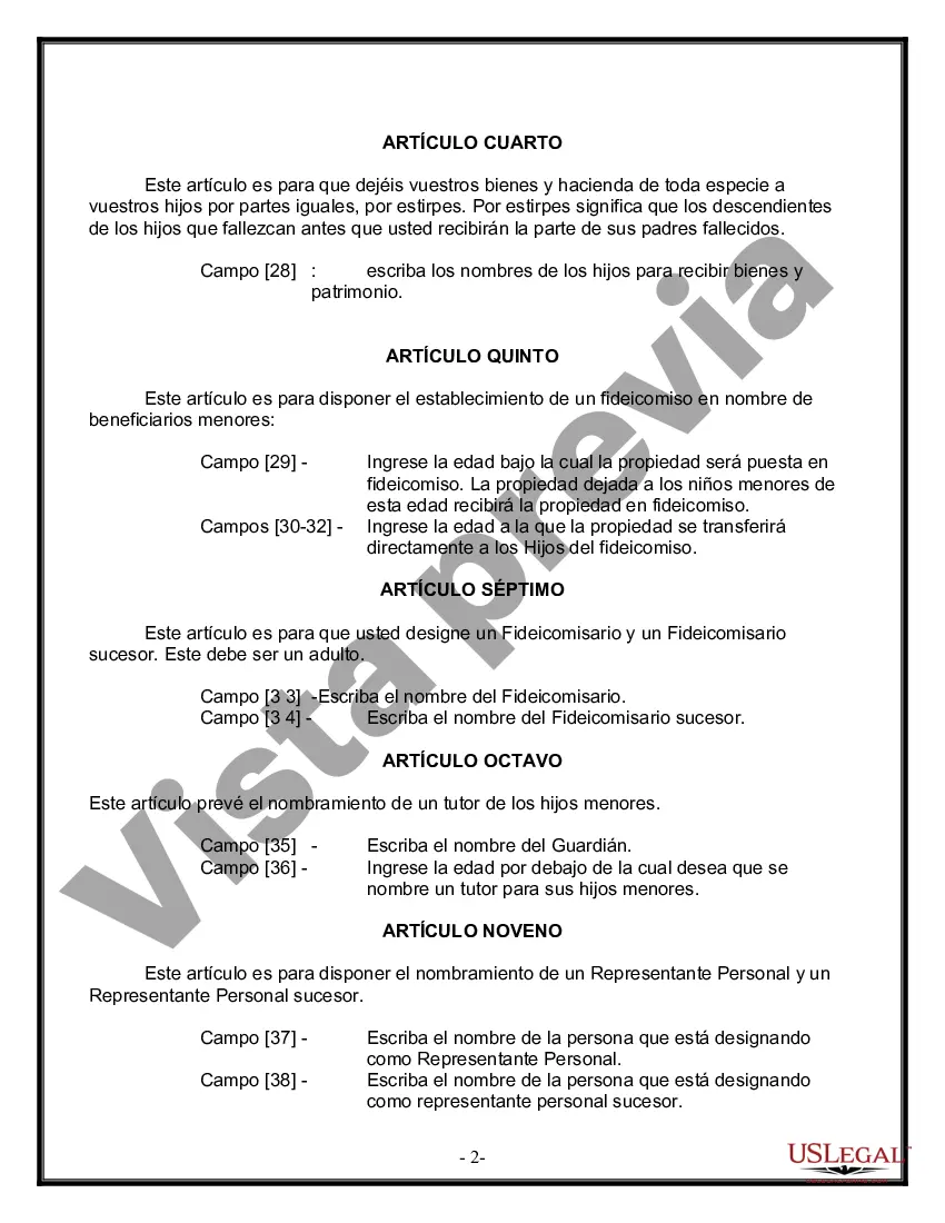 Preview Formulario Legal de Última Voluntad y Testamento para una Persona Soltera con Hijos Menores