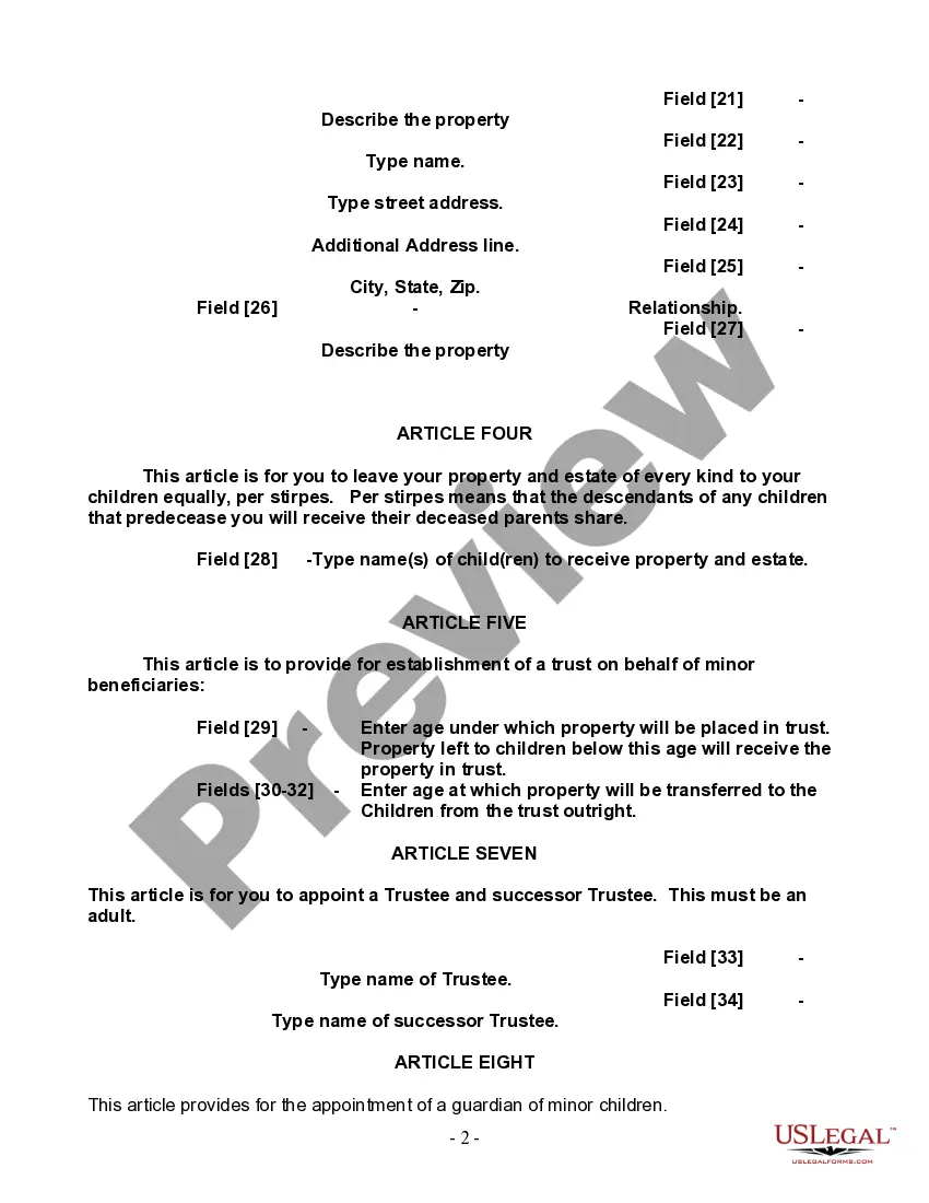 Preview Last Will and Testament for a Single Person with Minor Children