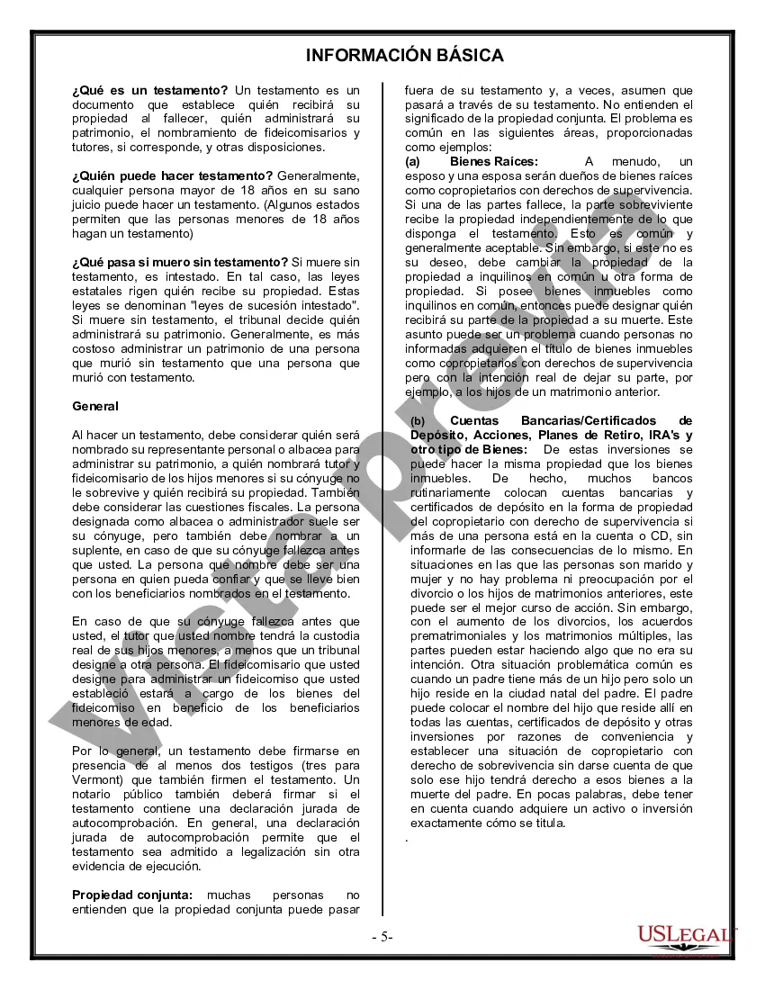 Preview Formulario Legal de Última Voluntad y Testamento para Persona Soltera con Hijos Adultos y Menores
