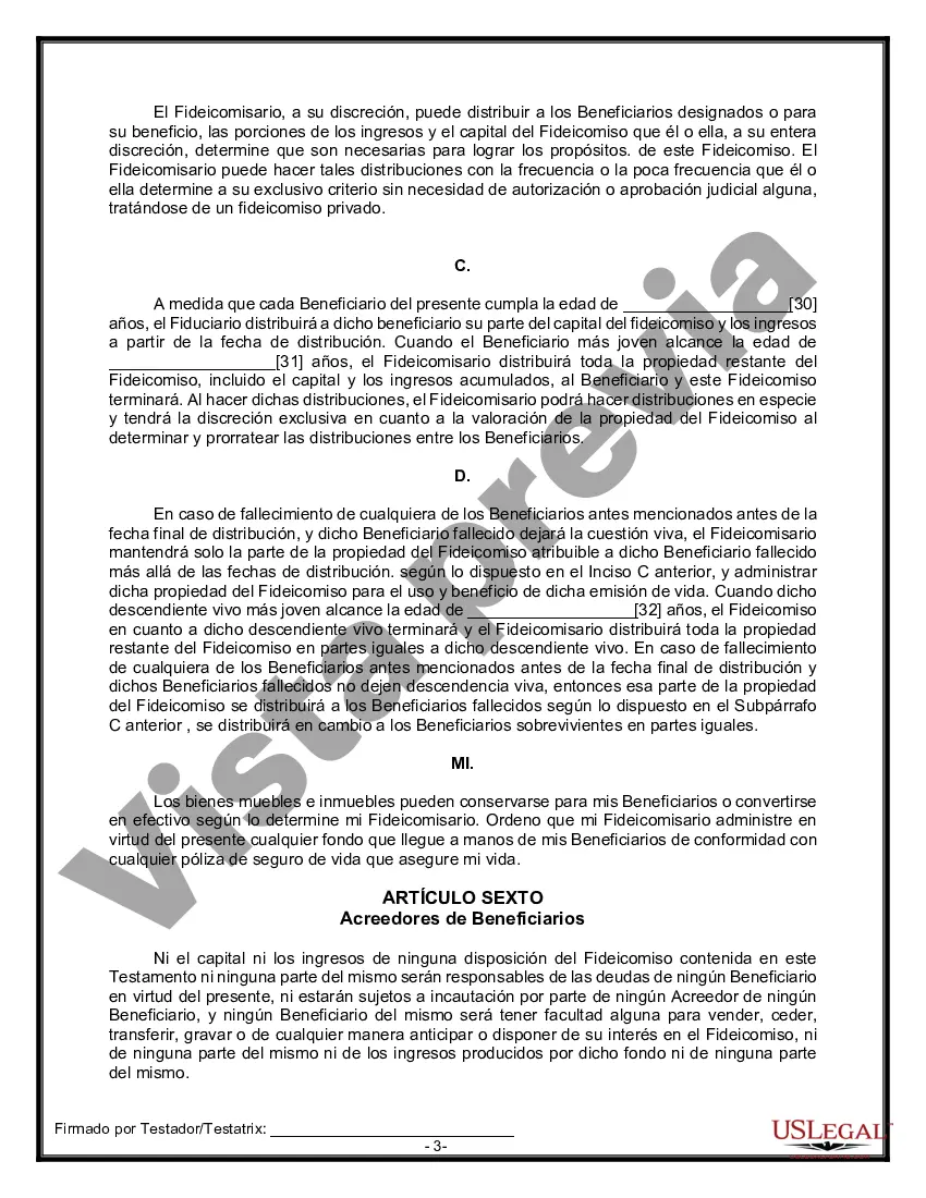 Preview Formulario Legal de Última Voluntad y Testamento para Persona Soltera con Hijos Adultos y Menores