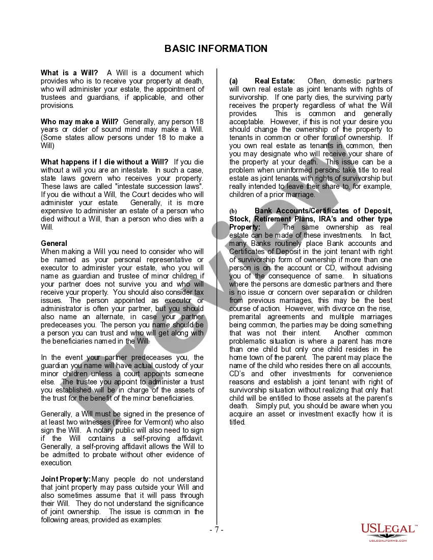 Preview Last Will and Testament for Domestic Partner with Minor Children from Prior Marriage