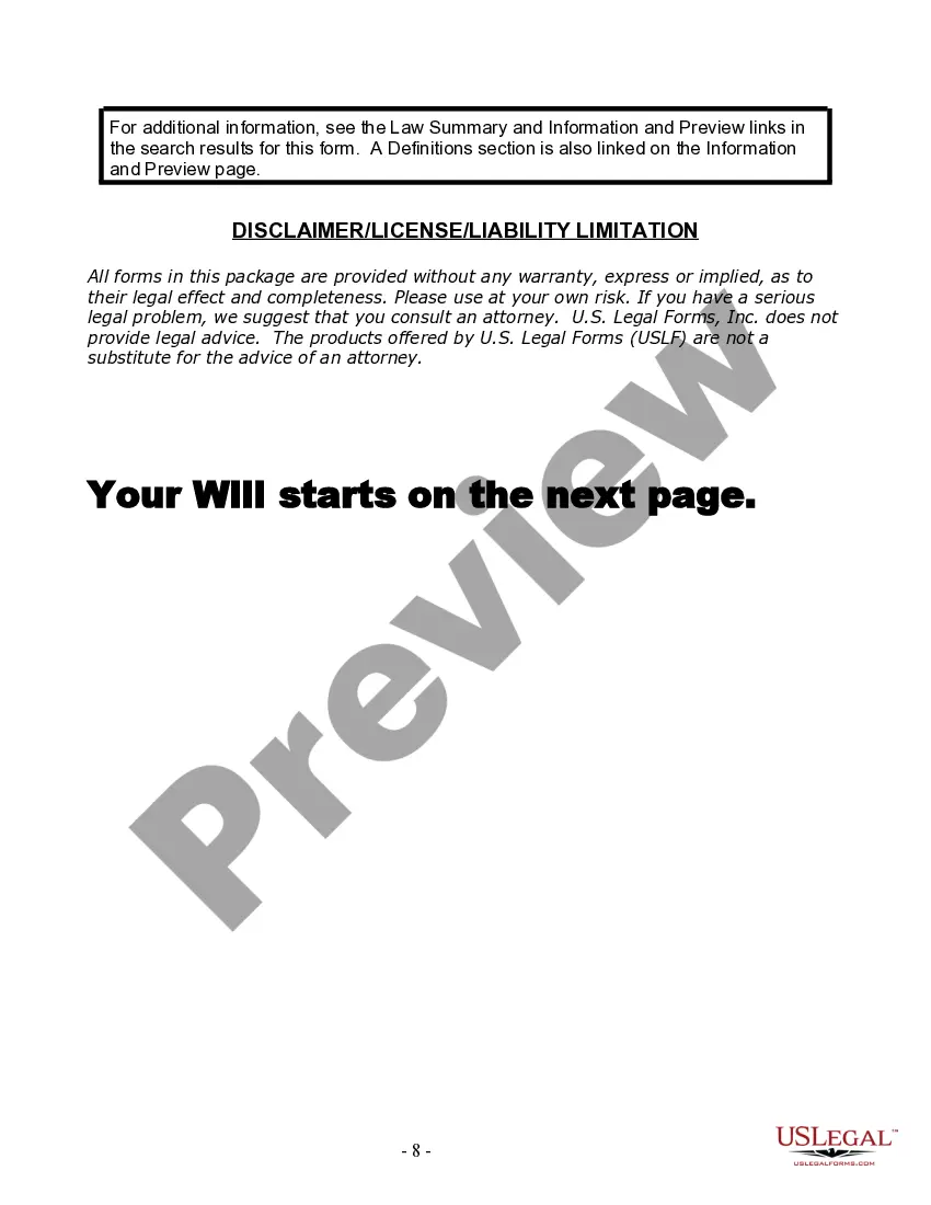 Preview Last Will and Testament for Domestic Partner with Minor Children from Prior Marriage