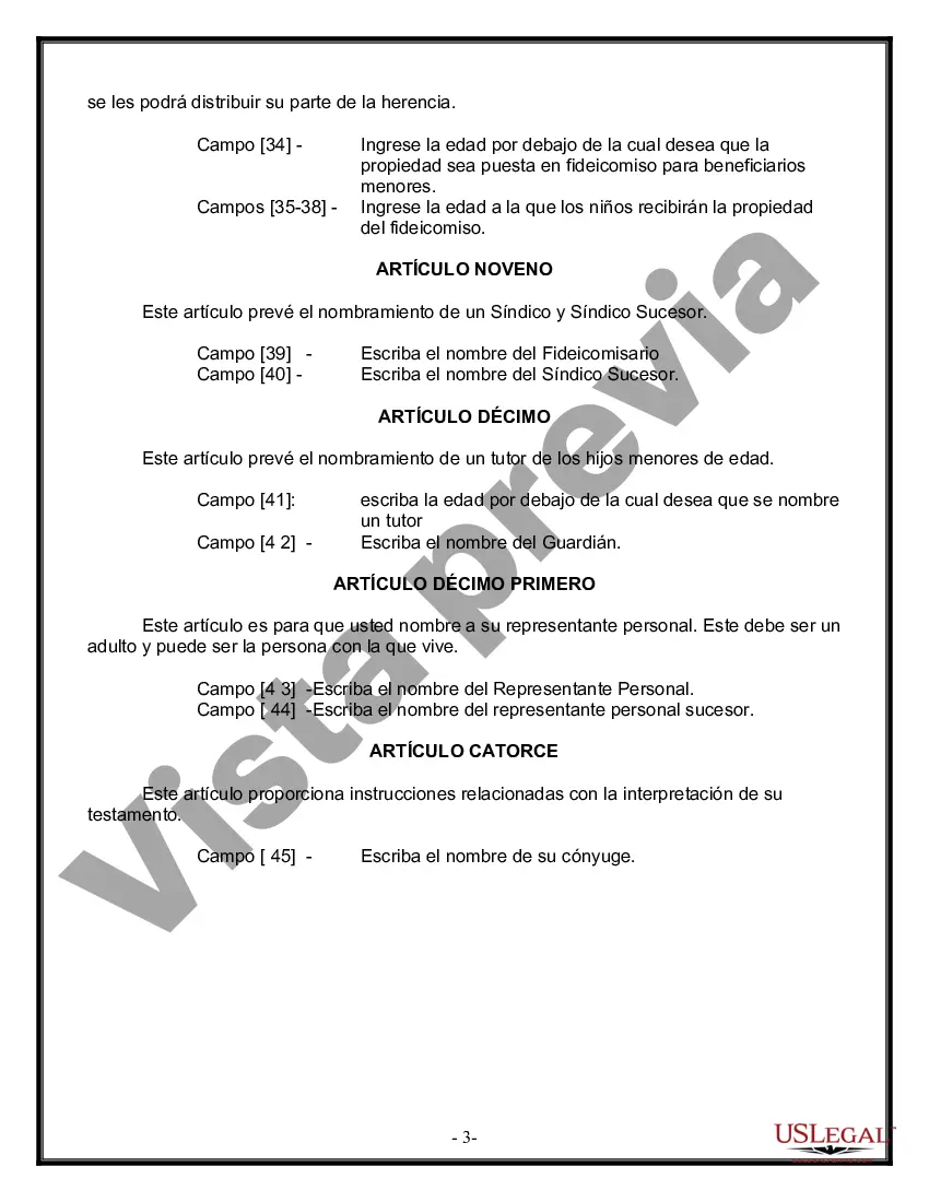Preview Última voluntad y testamento legal para persona casada con hijos menores de edad de un matrimonio anterior