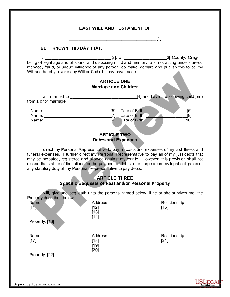 page 7 Legal Last Will and Testament for Married Person with Minor Children from Prior Marriage preview