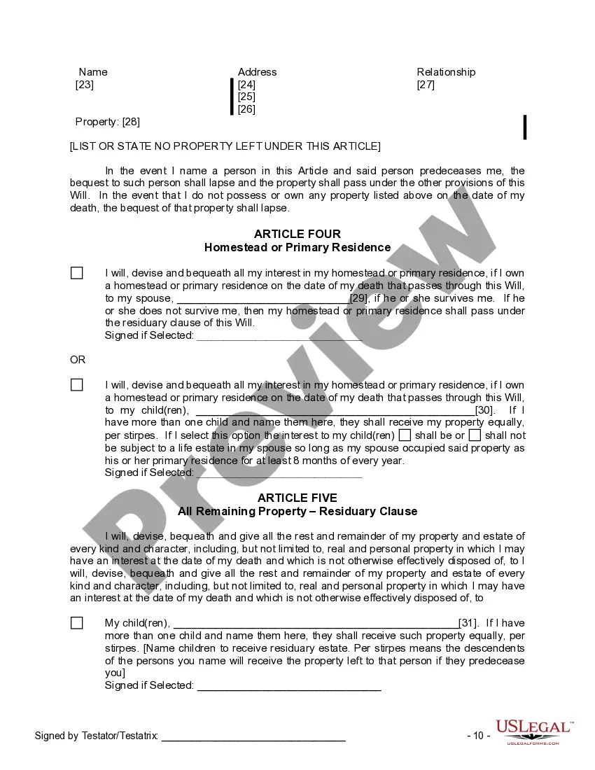 Preview Last Will and Testament for Married Person with Minor Children from Prior Marriage
