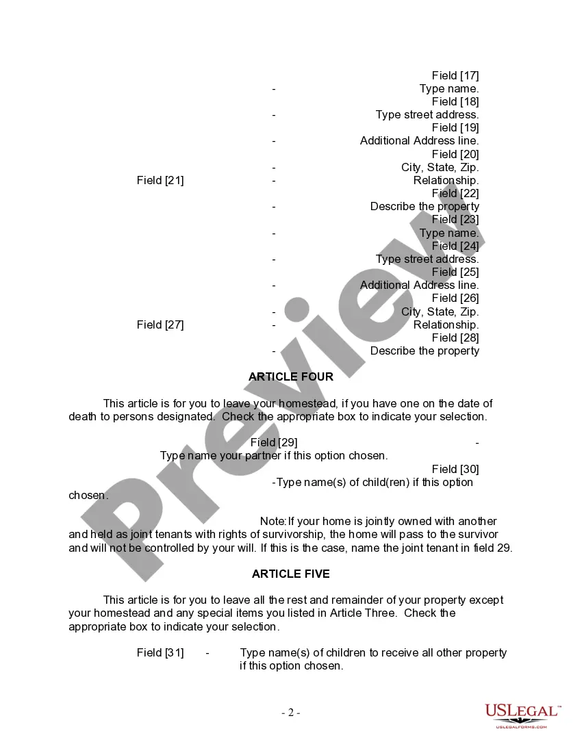 Preview Last Will and Testament for Domestic Partner with Adult Children from Prior Marriage