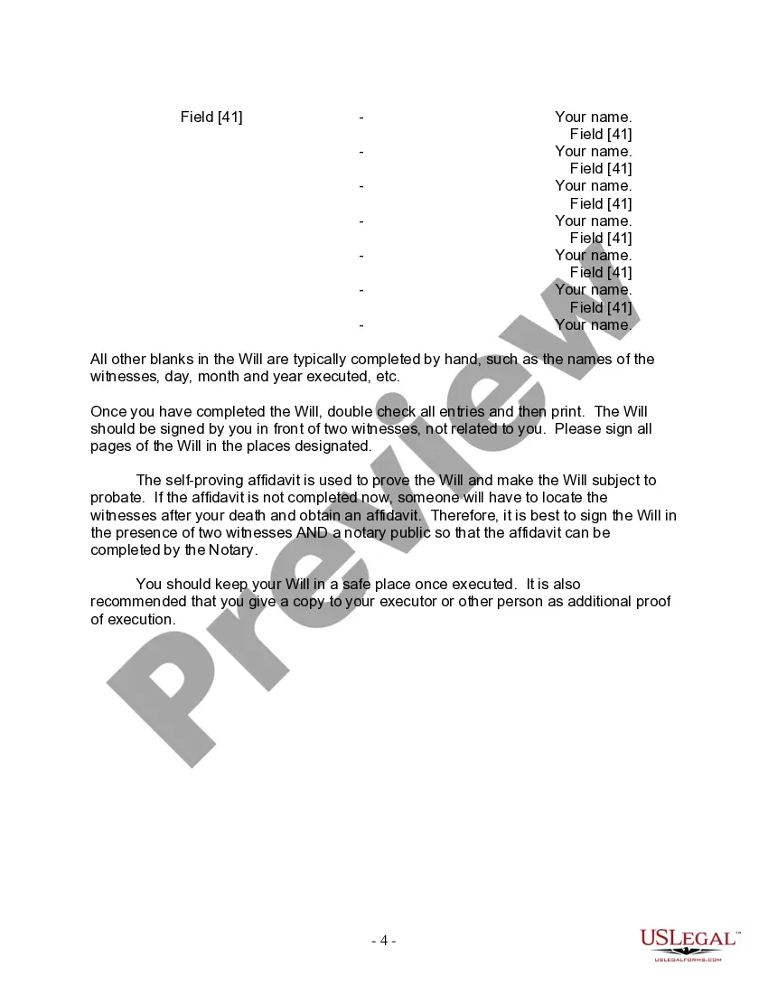 Preview Last Will and Testament for Domestic Partner with Adult Children from Prior Marriage