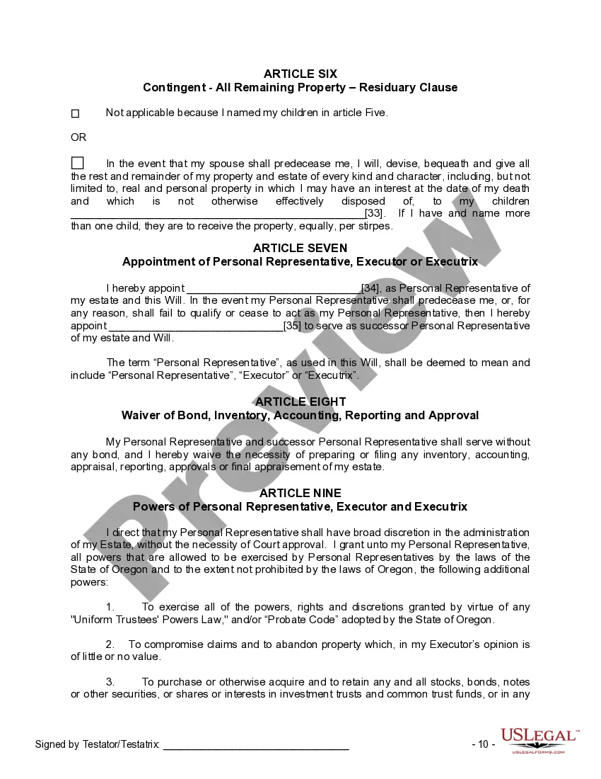 Preview Last Will and Testament for Married Person with Adult Children from Prior Marriage