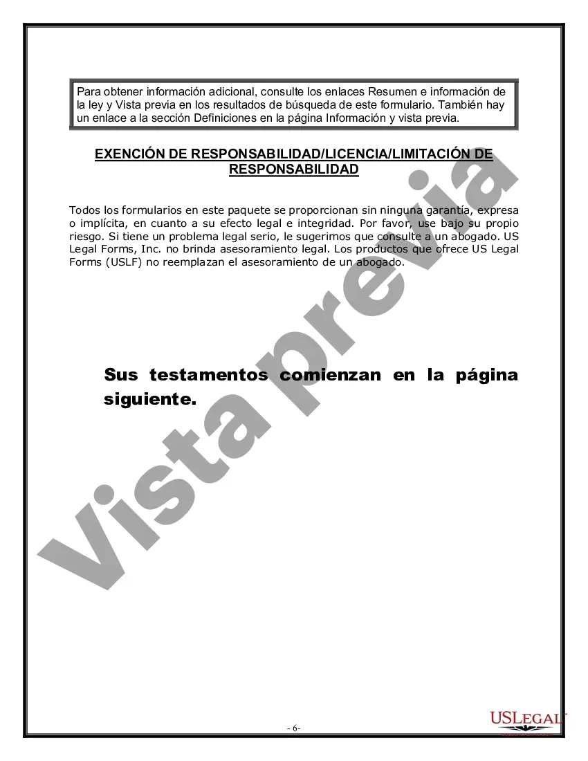 Preview Paquete de Voluntades Mutuas con Últimas Voluntades y Testamentos para Pareja Casada sin Hijos