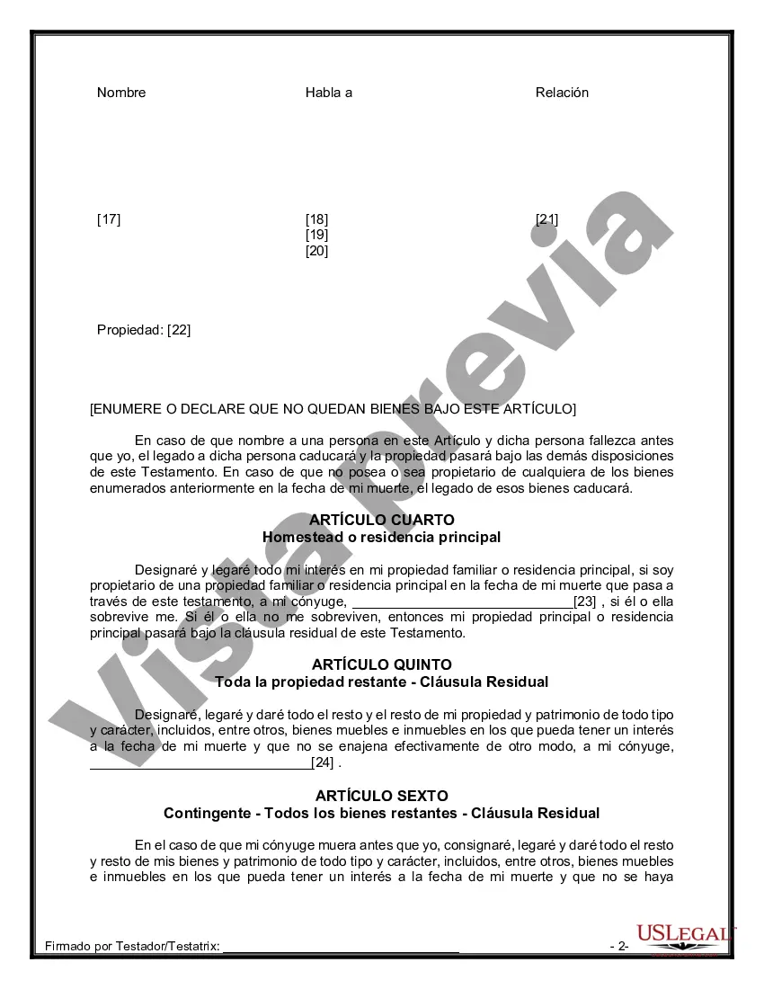 Preview Paquete de Voluntades Mutuas con Últimas Voluntades y Testamentos para Pareja Casada sin Hijos