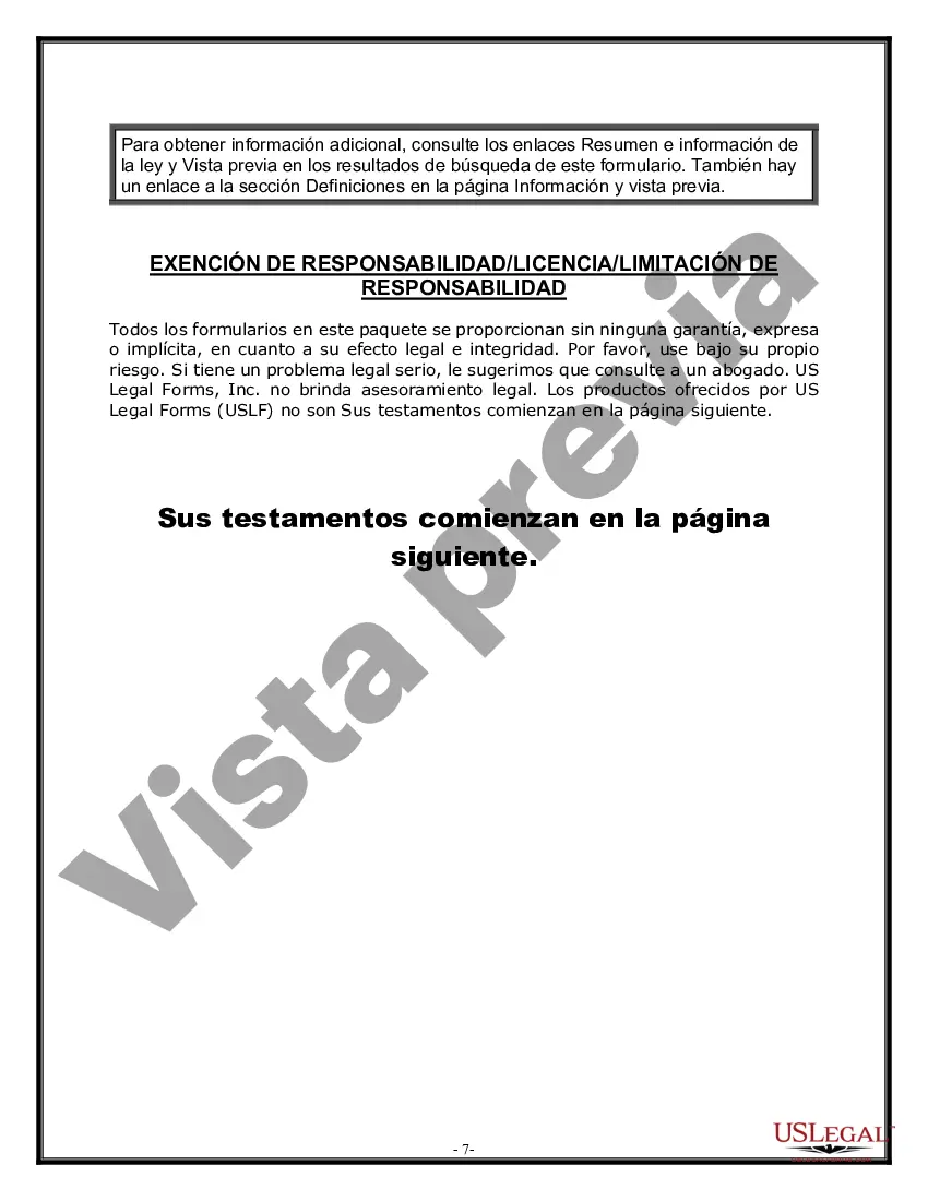 Preview Paquete de Voluntades Mutuas con Últimas Voluntades y Testamentos para Pareja Casada con Hijos Menores