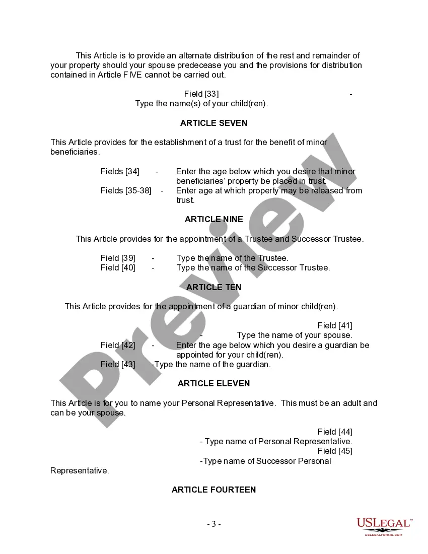 Preview Mutual Wills Package with Last Wills and Testaments for Married Couple with Minor Children