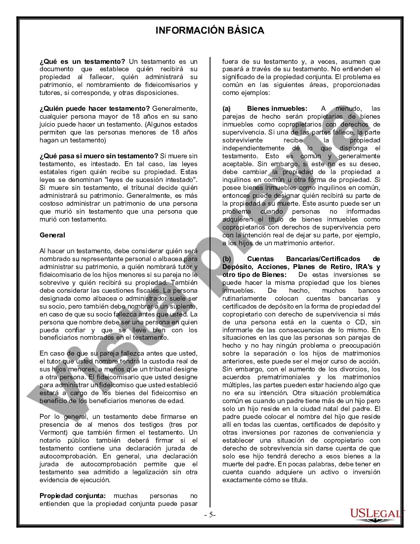 Preview Formulario de última voluntad y testamento legal para pareja de hecho con hijos adultos