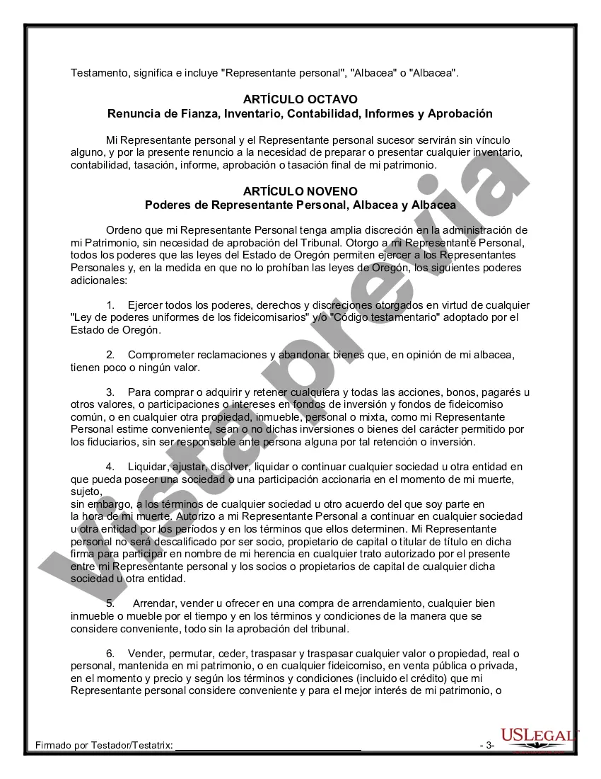 Preview Formulario de última voluntad y testamento legal para una pareja de hecho sin hijos