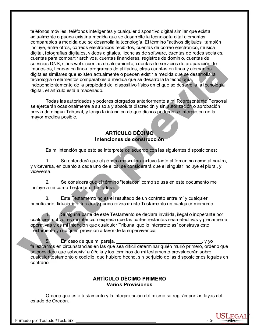 Preview Formulario de última voluntad y testamento legal para una pareja de hecho sin hijos