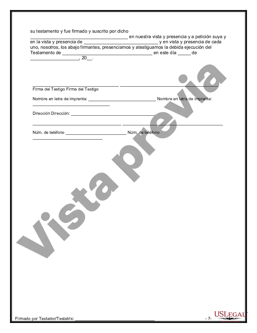 Preview Formulario de última voluntad y testamento legal para una pareja de hecho sin hijos