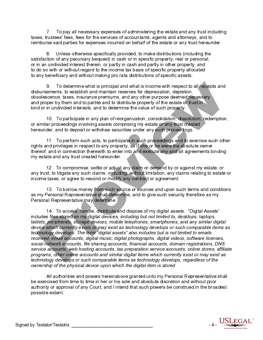 Preview Last Will and Testament for a Domestic Partner with No Children