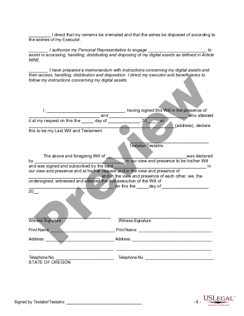 Preview Last Will and Testament for a Domestic Partner with No Children