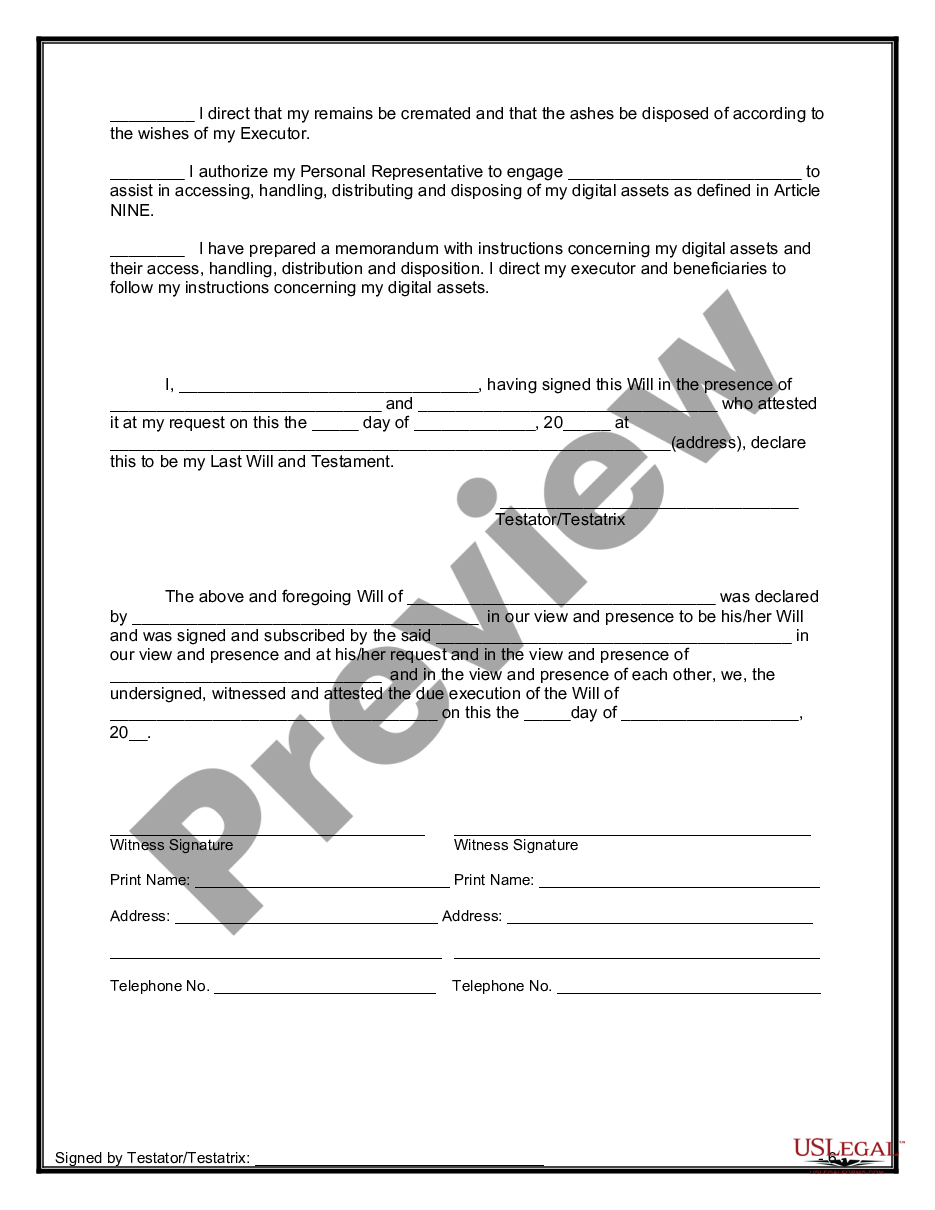 page 5 Legal Last Will and Testament Form for a Married Person with No Children preview