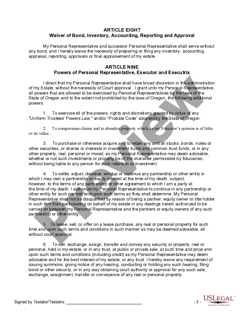 Preview Last Will and Testament for a Married Person with No Children