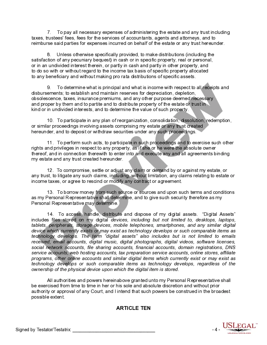 Preview Last Will and Testament for a Married Person with No Children