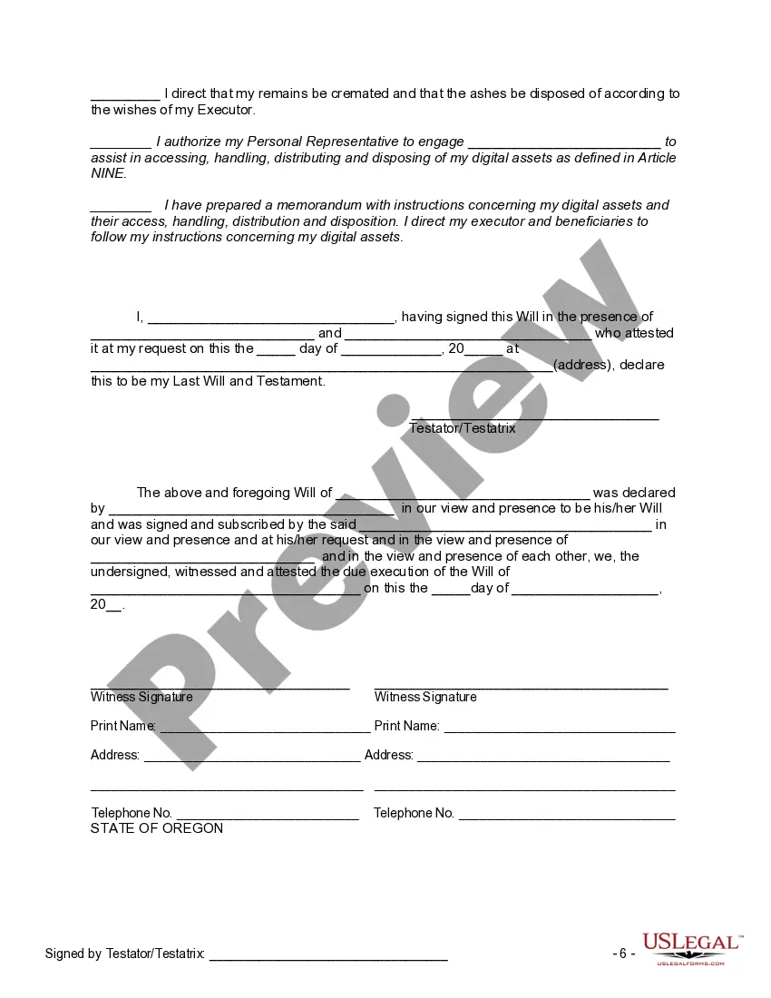 Preview Last Will and Testament for a Married Person with No Children