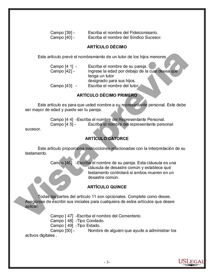 Preview Formulario de última voluntad y testamento legal para pareja de hecho con hijos menores